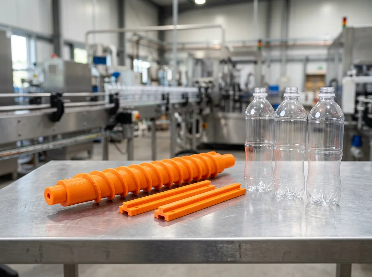 Estrella de formato impresa en 3D montada en línea embotelladora